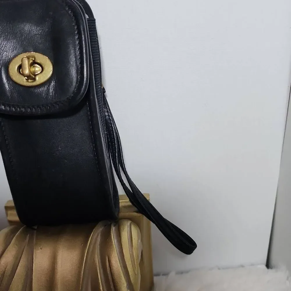 Vintage Coach black leather phone case with Strap